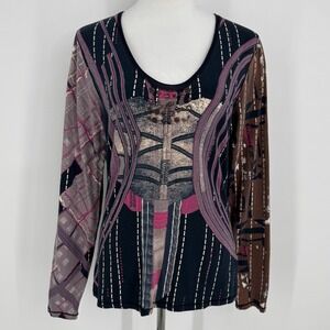 Marc Aurel Long Sleeve Top Medium Multicolor Abstract Boho Artsy Embellished